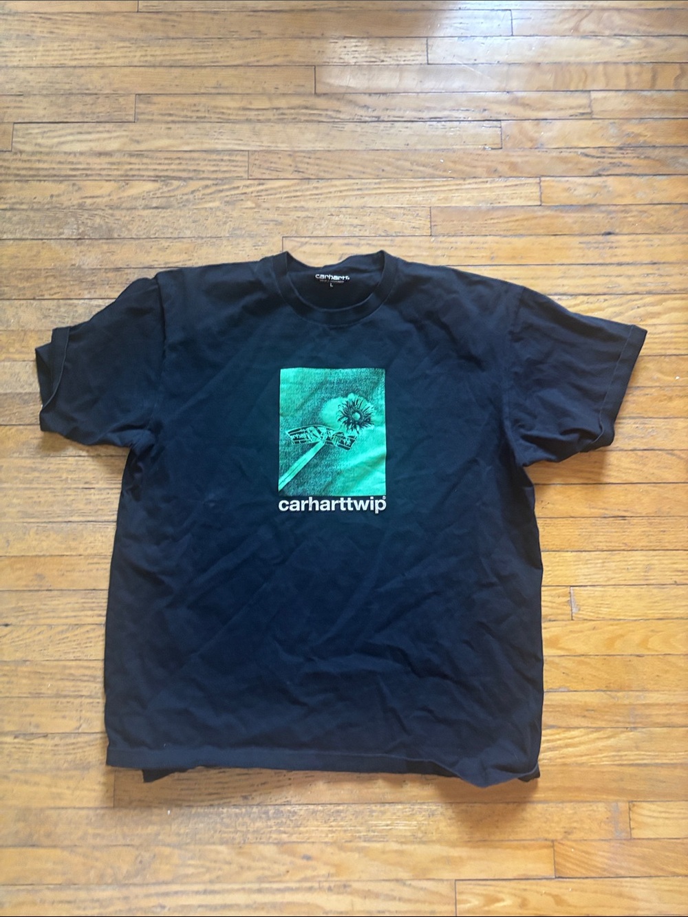 Carhartt WIP Black Short-Sleeve Tee with Teal Graphic